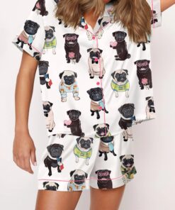 Cute Pug Silky Satin Pajama Set For Women