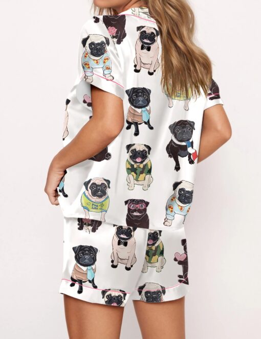 Cute Pug Silky Satin Pajama Set For Women - Image 3