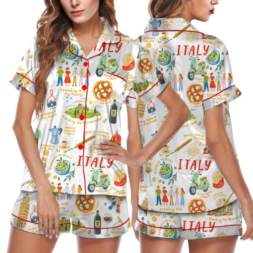 Italian Vacation Silky Satin Pajama Set
