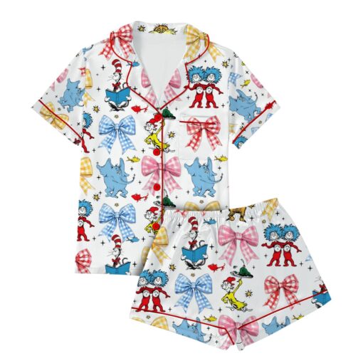 Coquette Cartoon Reading Satin Pajama Set For Women - Image 3