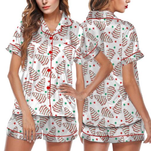 Christmas Tree Snack Cake Satin Pajamas Set