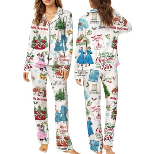 White Christmas Satin Pajamas Set For Women - Image 8