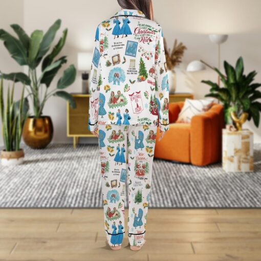 White Christmas Satin Pajamas Set For Women - Image 6