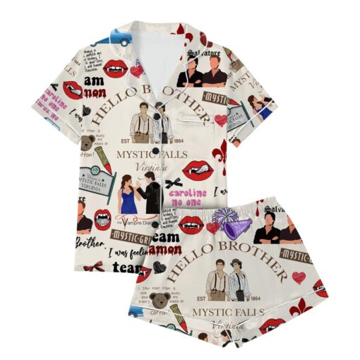 Vampire Diaries Satin Pajamas Set, Hello Brother Holiday Pajamas - Image 4
