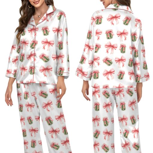 Pickles Coquette Bow Satin Pajama Set For Women - Image 6