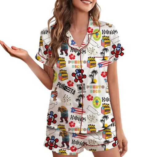 Baile Inolvidable Puerto Rico Satin Pajama Set For Women Print Comfy Satin Pajama Set - Image 4