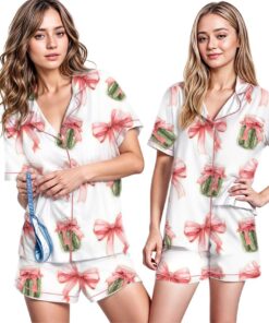 Pickles Coquette Bow Satin Pajama Set For Women