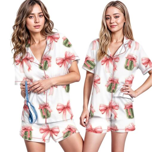 Pickles Coquette Bow Satin Pajama Set For Women