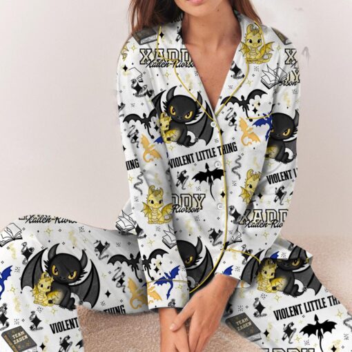 Violent Little Satin Pajamas Set, Dragon Satin Pajamas Set - Image 6