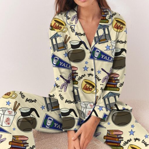 Stars Hollow Satin Pajama Set, Print Sleepwear & Loungewear PJs - Image 6