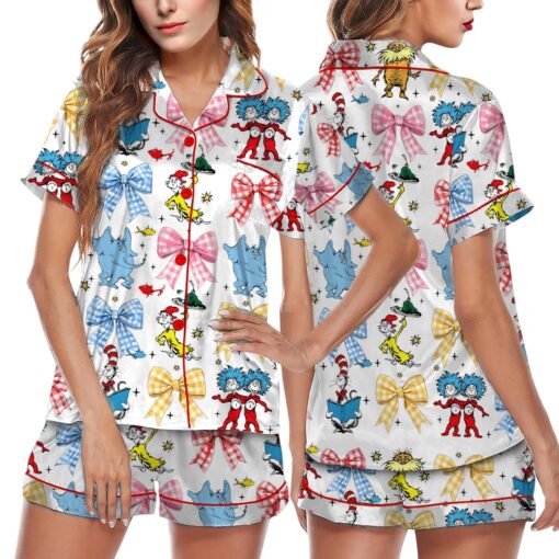 Coquette Cartoon Reading Satin Pajama Set For Women