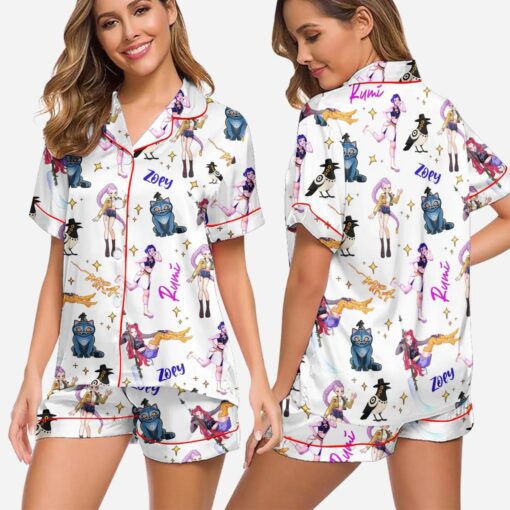 Kpop Demon Hunters Satin Pajama Set, Derpy the Tiger And Bird Sleepwear