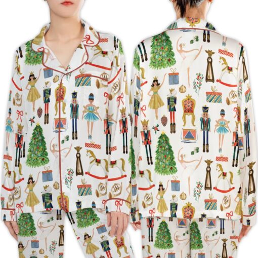 Christmas Nutcracker Satin Pajama Set, Satin Pajamas For Women