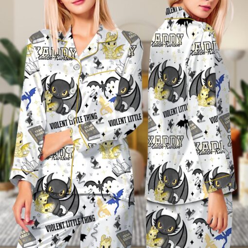 Violent Little Satin Pajamas Set, Dragon Satin Pajamas Set - Image 7