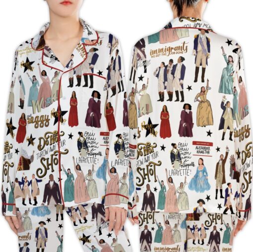 The Musical Inspired Print Pajama Set, Satin Pajamas For Women - Image 5