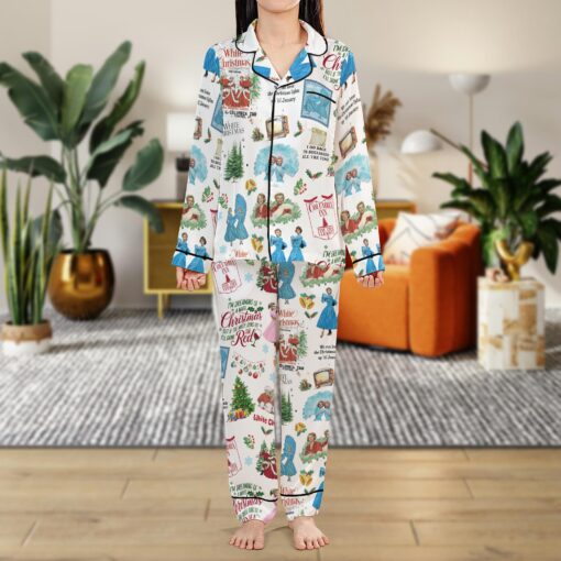 White Christmas Satin Pajamas Set For Women - Image 5