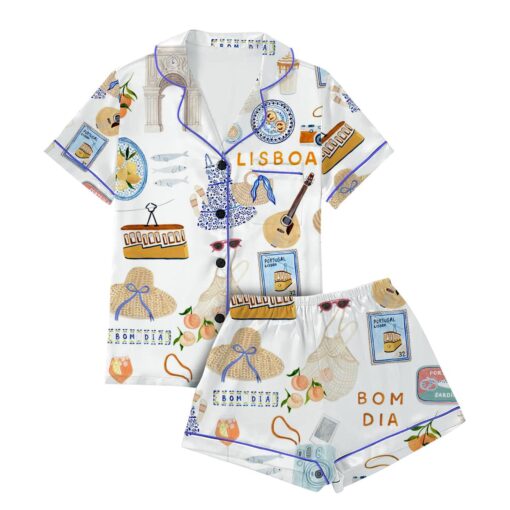 Lisbon Portugal Travel Satin Pajama Set, Print Sleepwear & Loungewear PJs - Image 4