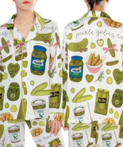Coquette Pickle Girl Silky Satin Pajama Set, Satin Pajamas For Women