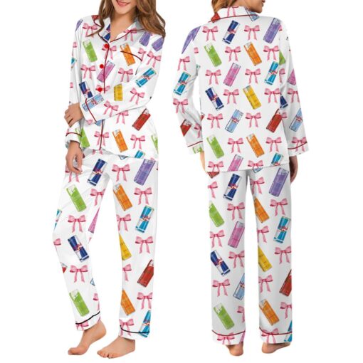 Alani Nu Energy Drink Coquette Bow Satin Pajama Set - Image 6