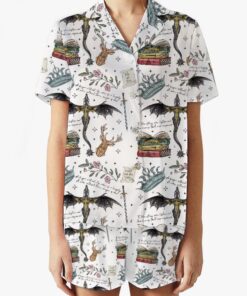 Fantasy Reader Doodle Satin Pajama Set For Women