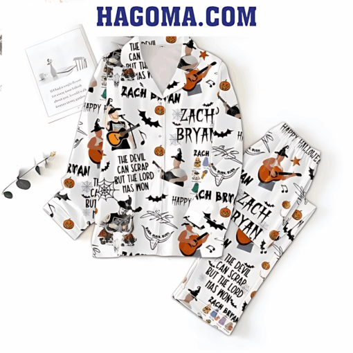 Zach Bryan The Devil Can Scrap But The Lord Has Won Halloween Polyester Pajamas Set White