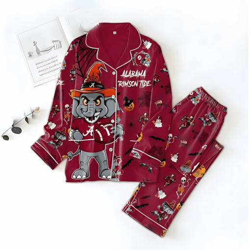 Alabama Crimson Tide Happy Halloween 2025 Polyester Pajamas Set Red Design