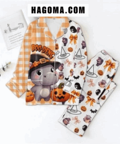 Boo Deng The Hippo Happy Halloween Satin Pajamas Set