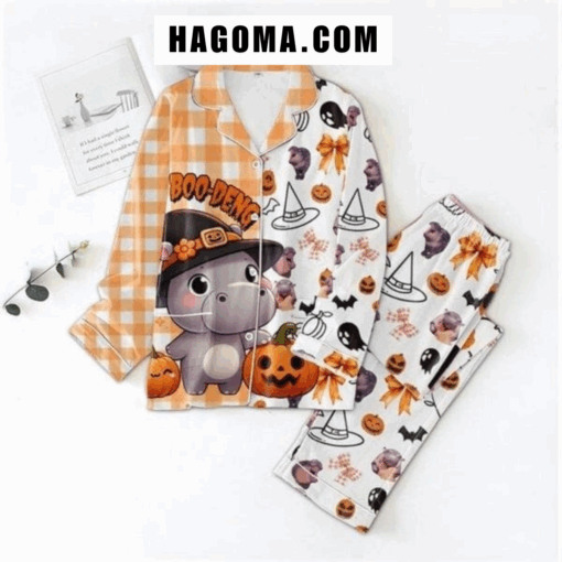 Boo Deng The Hippo Happy Halloween Satin Pajamas Set