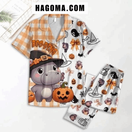 Boo Deng The Hippo Happy Halloween Satin Pajamas Set - Image 2