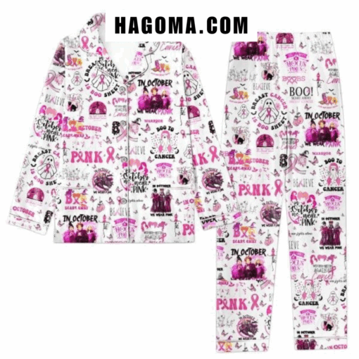 Hocus Pocus In October We Wear Pink Satin Pajamas Set