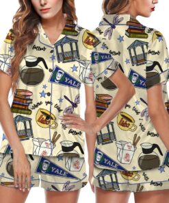 Stars Hollow Satin Pajama Set, Print Sleepwear & Loungewear PJs