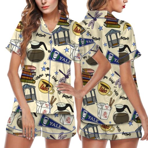 Stars Hollow Satin Pajama Set, Print Sleepwear & Loungewear PJs