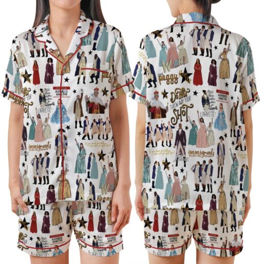 The Musical Inspired Print Pajama Set, Satin Pajamas For Women