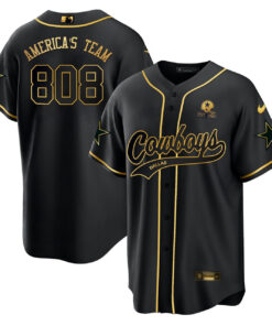 America's Team #808 Dallas Cowboys Baseball Black Gold Jersey - All Stitched