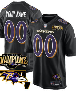Baltimore Ravens 2023 AFC North Champions & Maryland Patch Game Custom Jersey - All Stitched