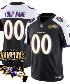 Baltimore Ravens 2023 AFC North Champions & Maryland Patch Vapor Custom Jersey - All Stitched
