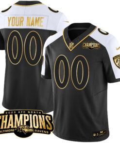 Baltimore Ravens 2023 AFC North Champions Patch Gold Vapor Custom Jersey - All Stitched
