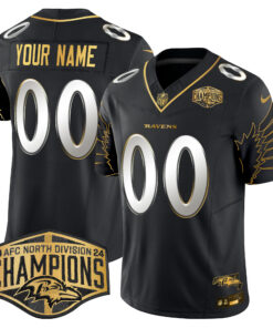 Baltimore Ravens Maryland 2024 AFC North Division Champions Patch Gold Vapor Limited Custom Jersey - All Stitched