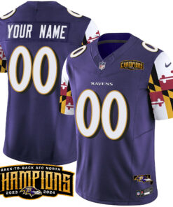 Baltimore Ravens Maryland Flag Back To Back AFC North Champions Patch Vapor Limited Custom Jersey - All Stitched