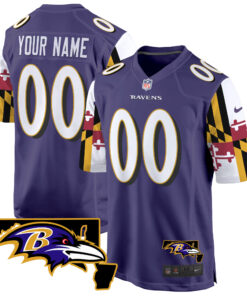 Baltimore Ravens Maryland Flag Game Custom Jersey - All Stitched
