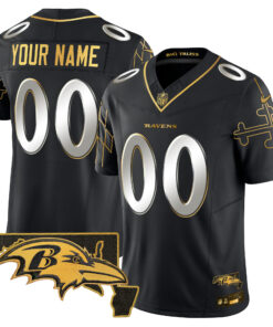 Baltimore Ravens Maryland Flag Map Patch Gold Vapor Limited Custom Jersey - All Stitched