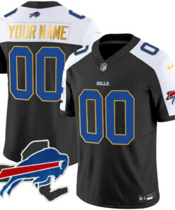 Buffalo Bills New York Patch Gold Trim Vapor Custom Jersey - All Stitched