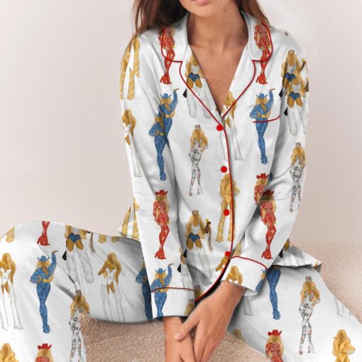 Women's Cowboy Cartoon Satin Pajamas Set - Image 6