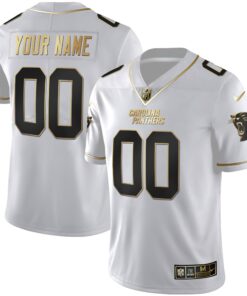 Carolina Panthers White Gold & Black Gold Custom Name and Number Jersey - All Stitched