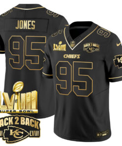 Chris Jones Kansas City Chiefs Super Bowl LVIII & Back 2 Back Gold Patch Black Gold Vapor Jersey V2 - All Stitched