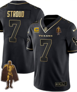 C.J. Stroud Houston Texans Black Gold Walter Payton Patch Jersey - All Stitched