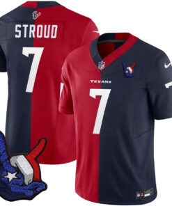C.J. Stroud Houston Texans Split Red Navy Hand Sign Patch Jersey - All Stitched