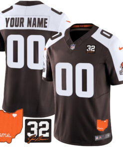 Cleveland Browns #32 Jim Brown Memorial & Home Patch Custom Jersey - All Stitched