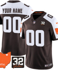 Cleveland Browns #32 Jim Brown Memorial & Home Patch Custom Jersey V2 - All Stitched