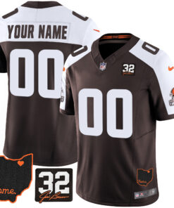 Cleveland Browns #32 Jim Brown Memorial & Home Patch Custom Jersey V3 - All Stitched